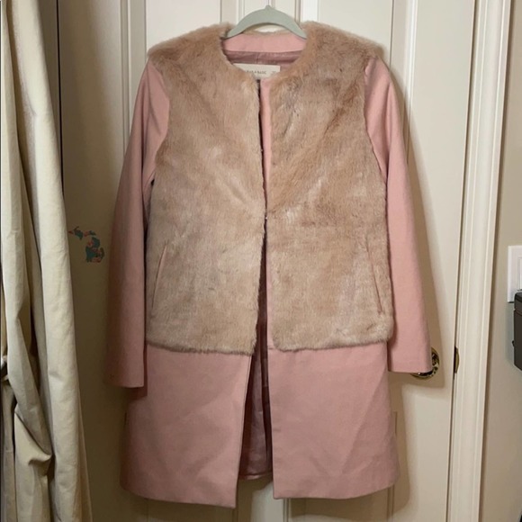 Zara pink wool peacoat faux fur S blogger fave Small - Picture 7 of 14